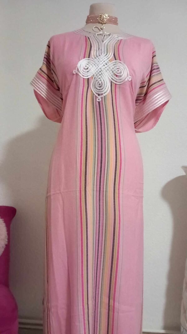 Gandoura marocaine, Robe longue à rayure en coton effet lin – Image 2