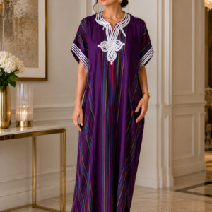 Gandoura Marocaine violet de taille unique large, abaya en coton