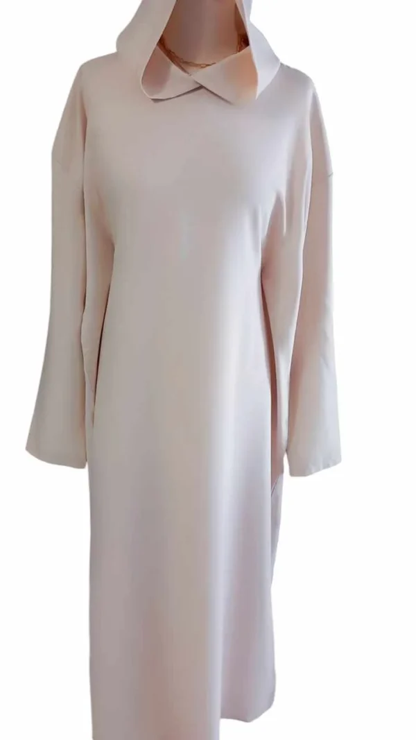 Jellaba marocaine beige, Robe longue à Capuche Effet Lin – Image 4