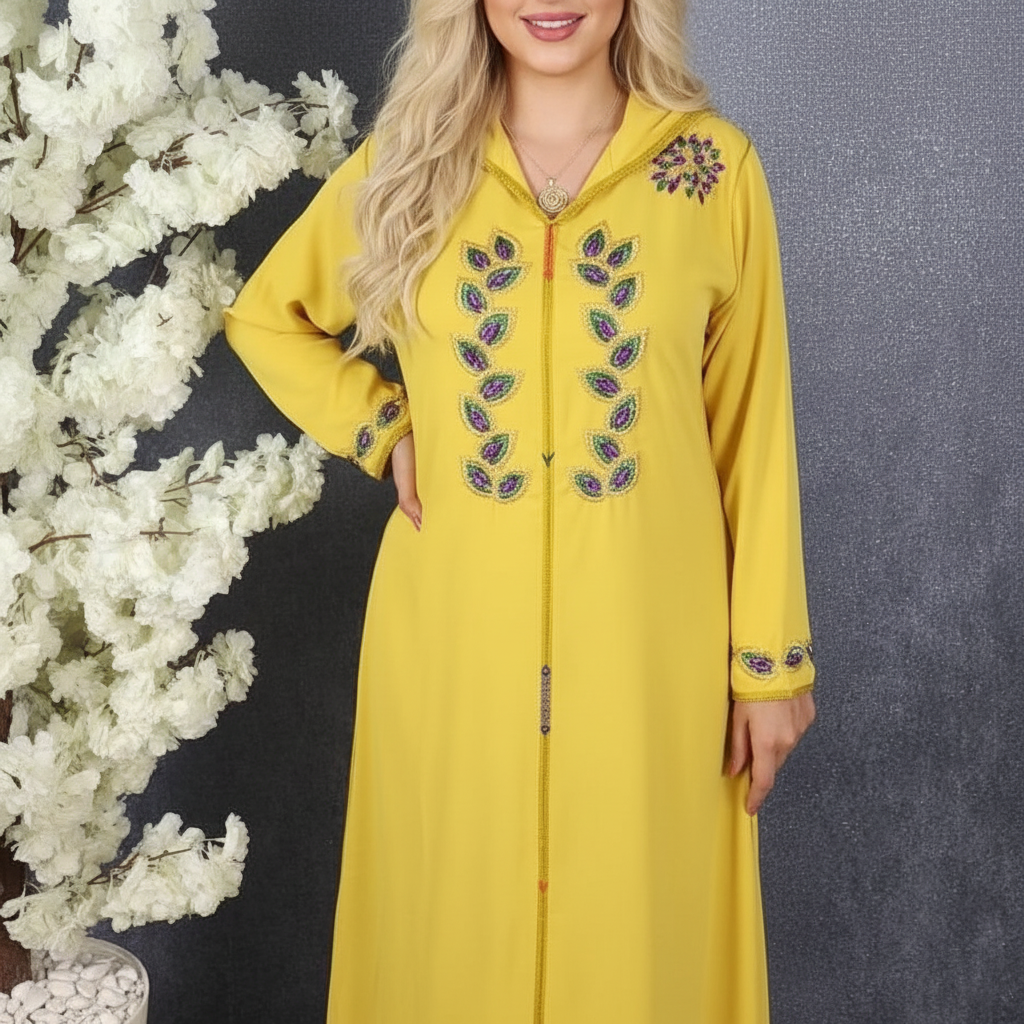 Jellaba marocaine perlée, djellaba en crêpe de soie, caftan pour l'aïd