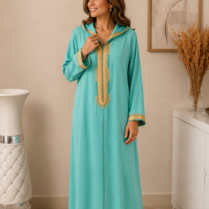 Jellaba marocaine, Djellaba brodée en mrama en crêpe de soie