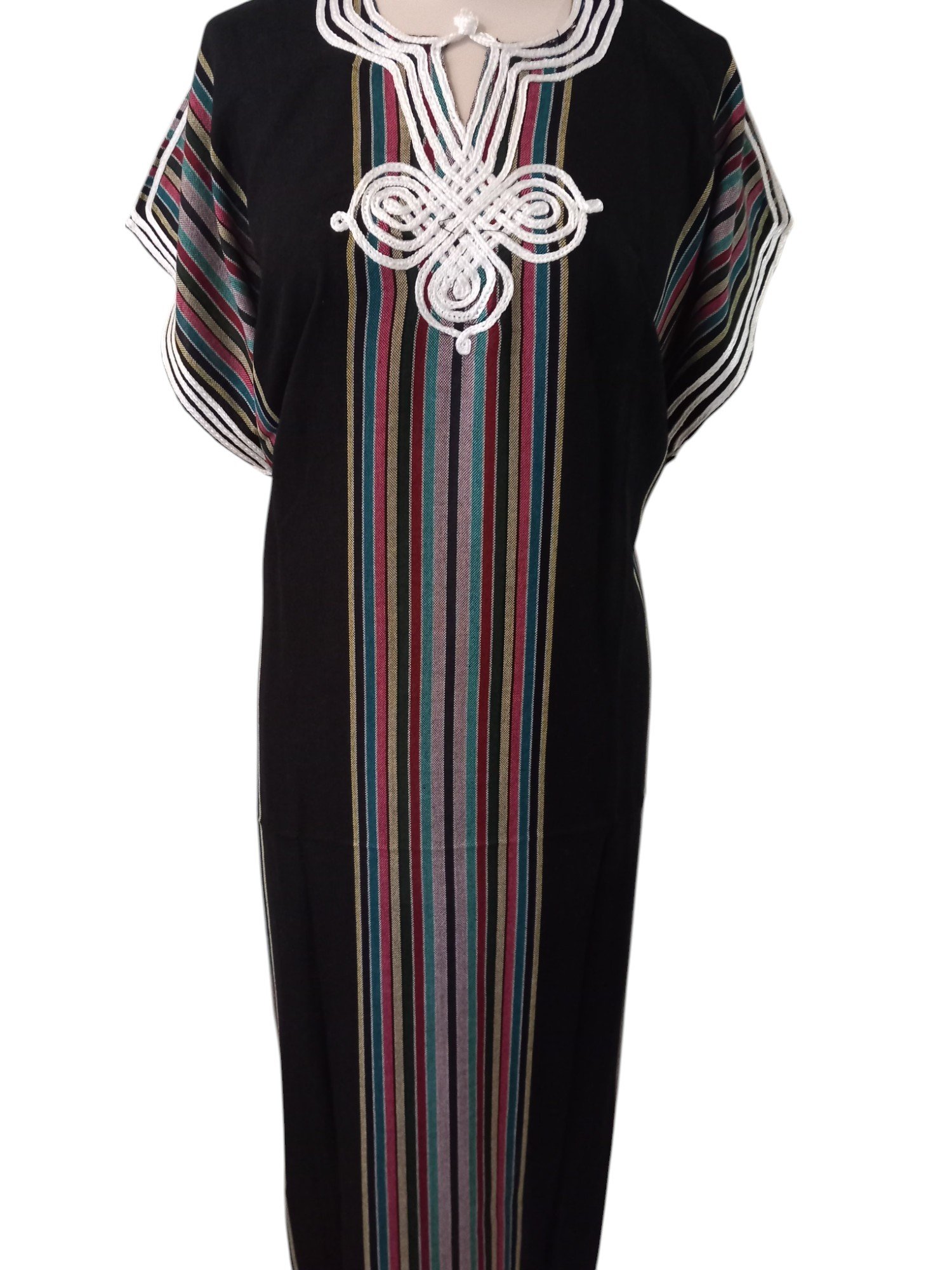 Gandoura en coton effet lin, Robe longue, kaftan noir – Image 4