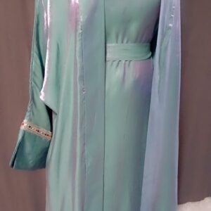 Ensemble 2 Pièces Abaya + Gilet,robe longue vert eau satinée, abaya Dubaï