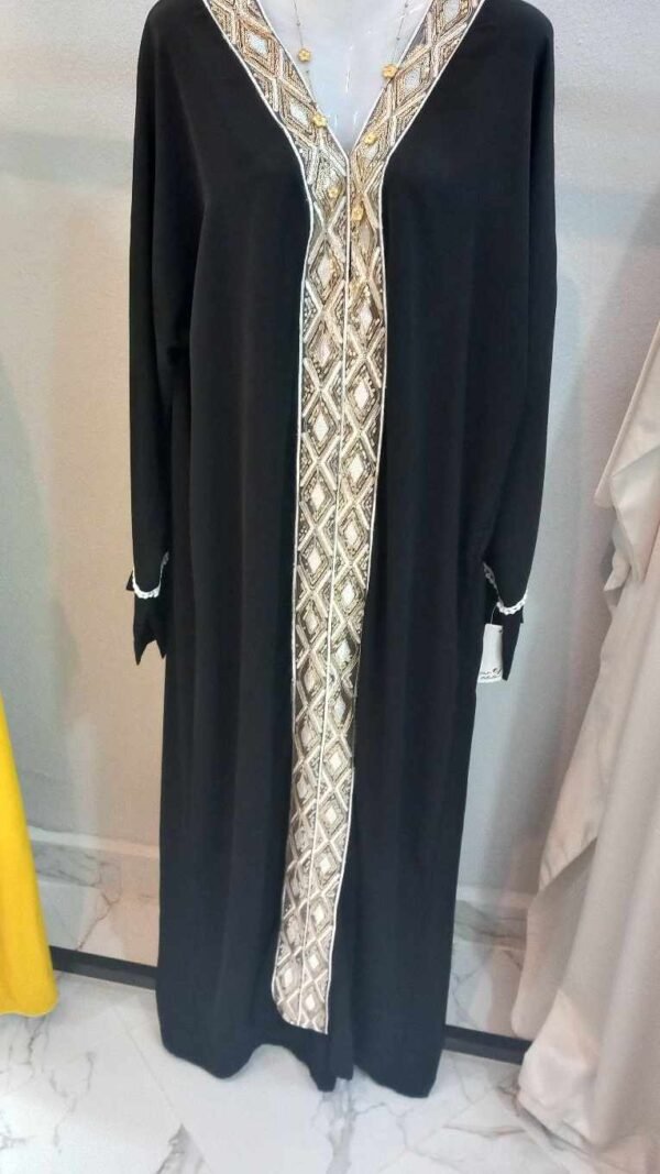 Abaya Dubaï noir Pailletée,Robe longue en soie de Médine – Image 4