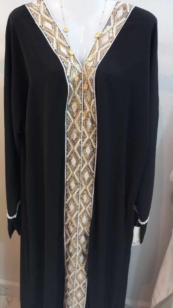 Abaya Dubaï noir Pailletée,Robe longue en soie de Médine – Image 2