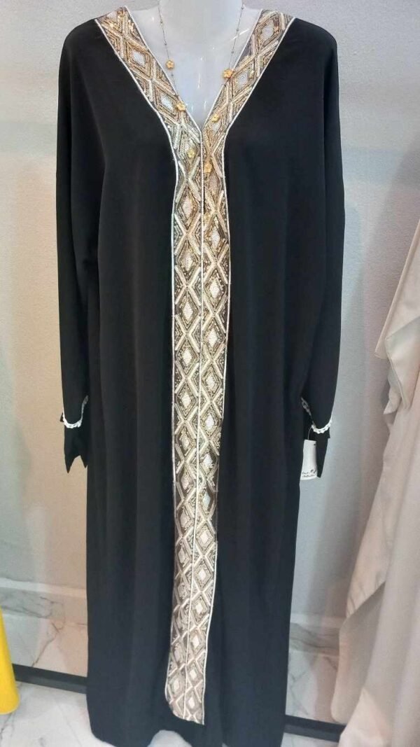 Abaya Dubaï noir Pailletée,Robe longue en soie de Médine – Image 3