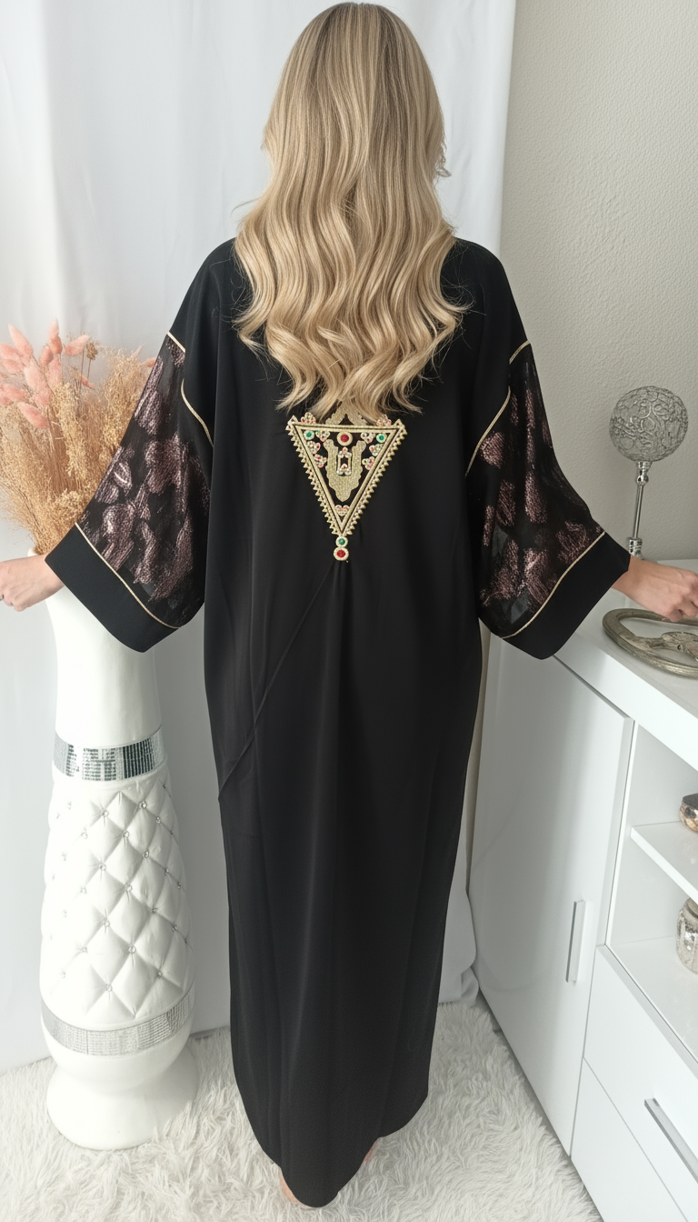 Gandoura Marocaine en Crêpe de Soie – Caftan Long à Manches Tlija Brodées – Image 2