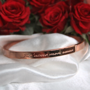 Bracelet gravé je t'aime mon cœur, Jonc en acier inoxydable or rose