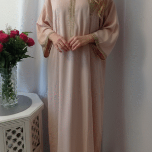 Caftan brodé khanjar, Gandoura marocaine en crêpe de soie rayé