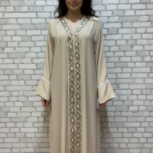 Abaya beige Pailletée-Robe longue en soie de Médine