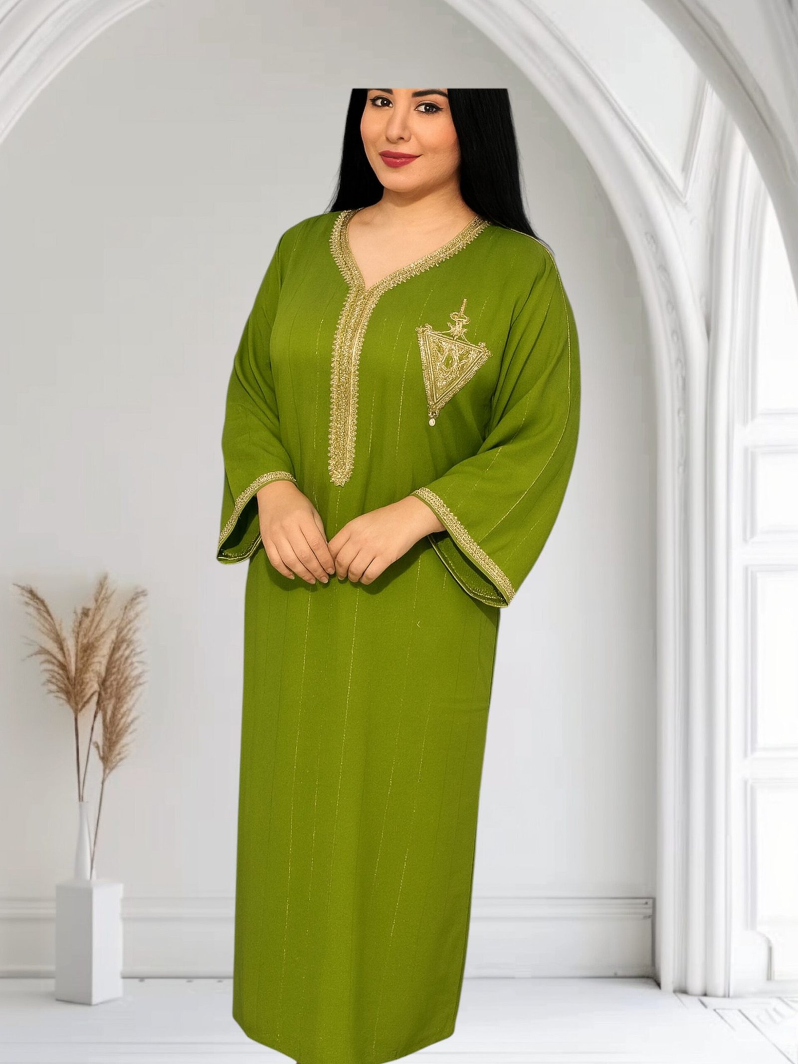 Caftan Brodé Khanjar, Gandoura marocaine en crêpe de soie