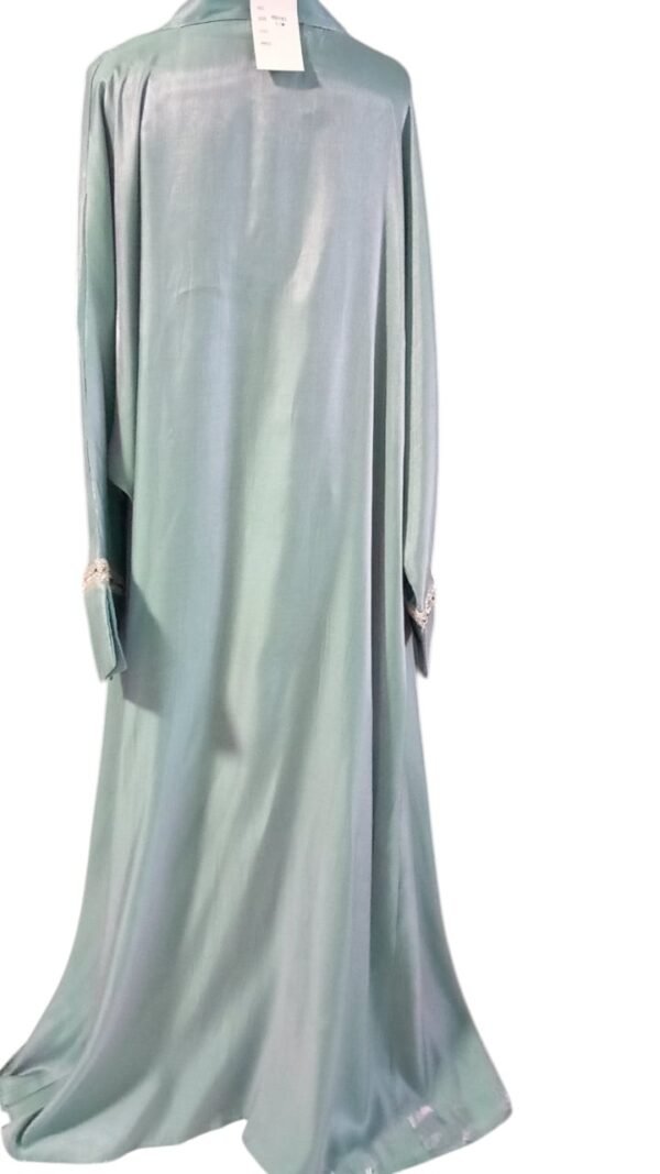 Ensemble en satin gilet /abaya – vert eau – Image 4