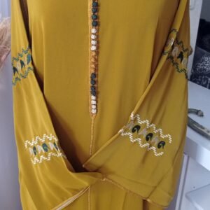 Caftan marocain Vert Olive,Robe longue en Crêpe de Soie