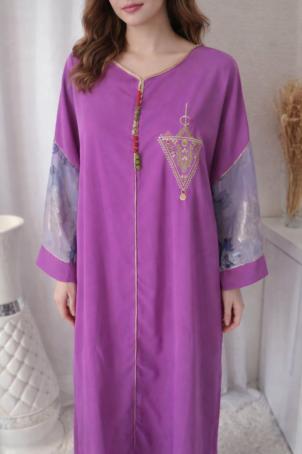 Caftan marocain manches tlija,Gandoura brodée khanjar