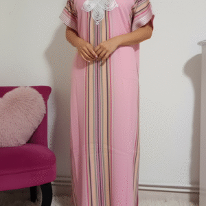 Gandoura marocaine, Robe longue à rayure en coton effet lin