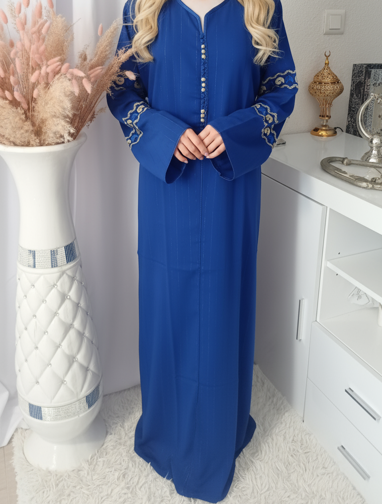 Gandoura en crêpe de soie, Caftan marocain manches brodés