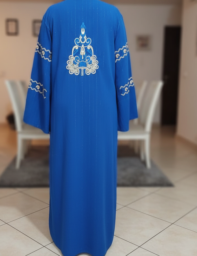 Gandoura en crêpe de soie, Caftan marocain manches brodés – Image 3