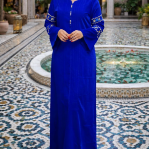 Gandoura en crêpe de soie, Caftan marocain manches brodés