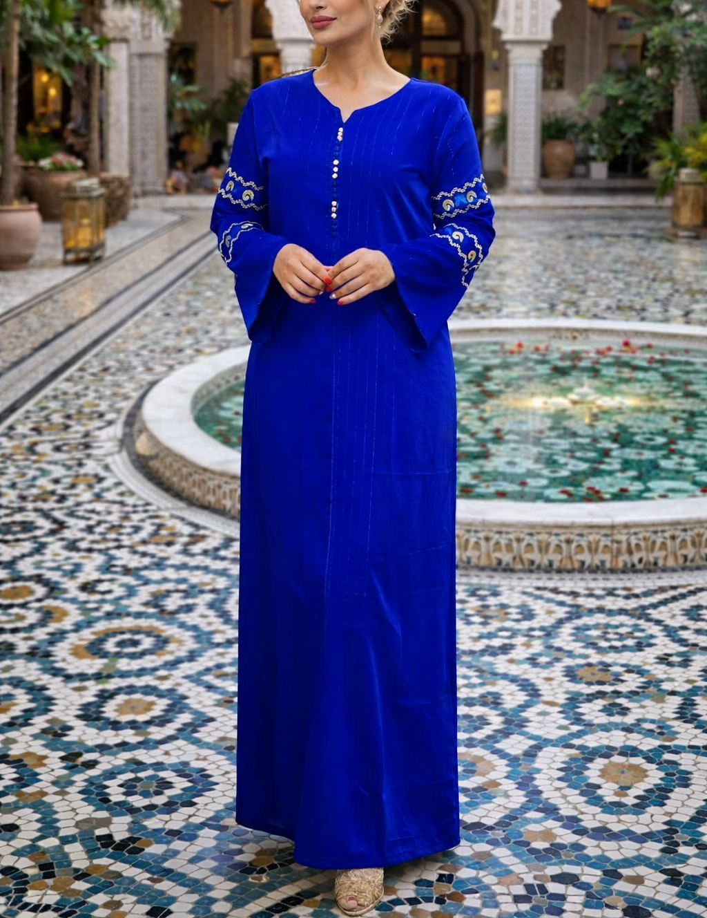 Gandoura en crêpe de soie, Caftan marocain manches brodés