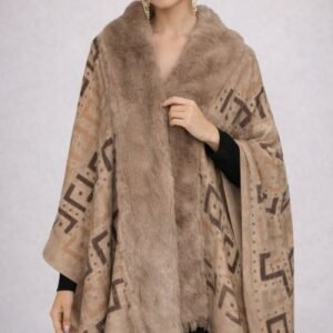 Poncho châle à carreaux, Echarpe avec fausse fourrure