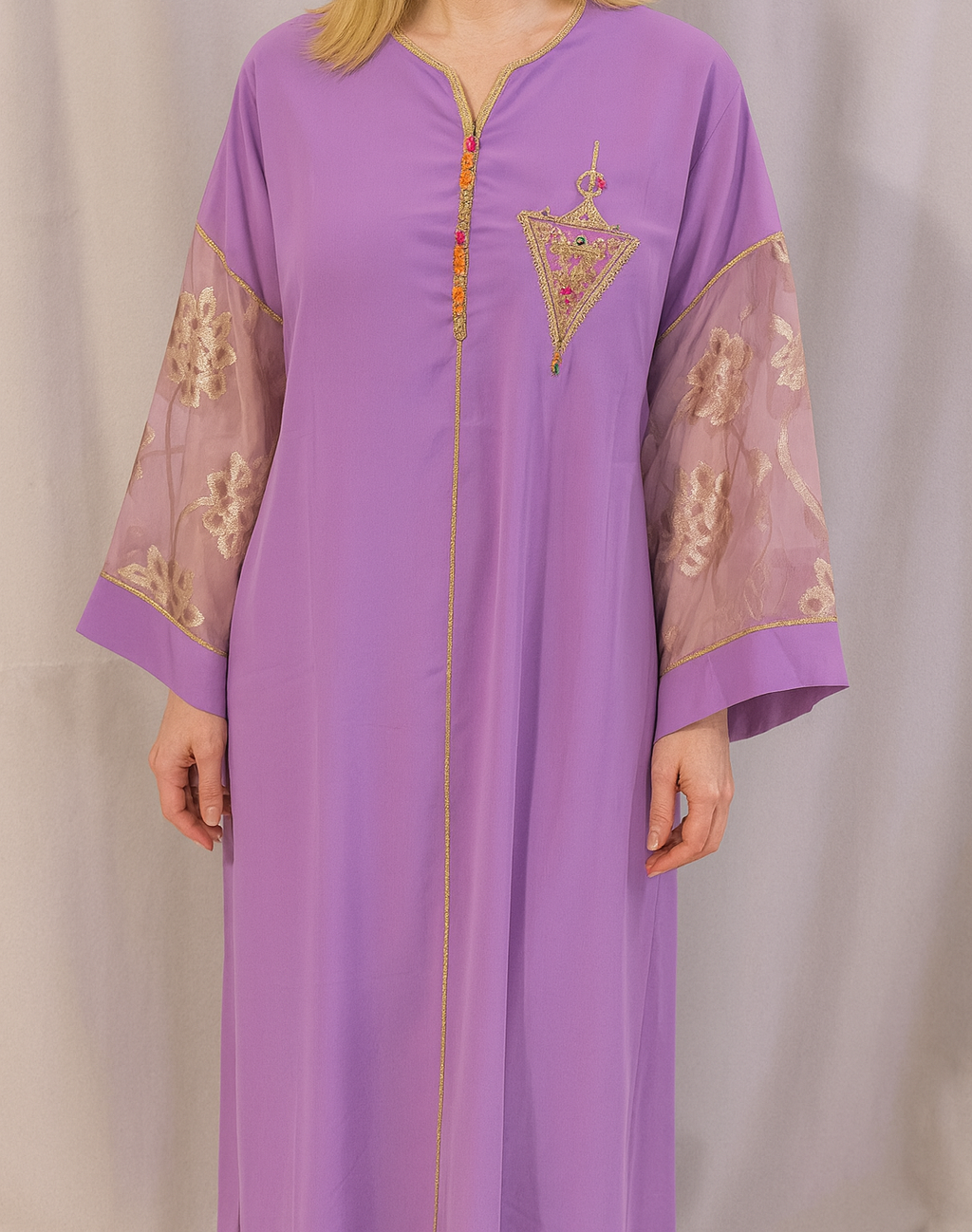 Caftan manches tlija, Gandoura marocaine en crêpe de soie
