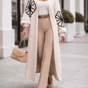 Cardigan long gilet maxi en grosses mailles pour femme