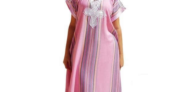 Gandoura marocaine, Robe longue à rayure en coton effet lin