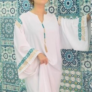 Caftan brodé en crêpe de soie, Gandoura marocaine