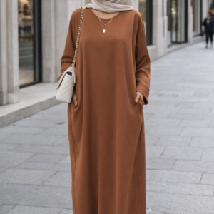 Abaya avec poches rouille, Robe longue fluide et légère