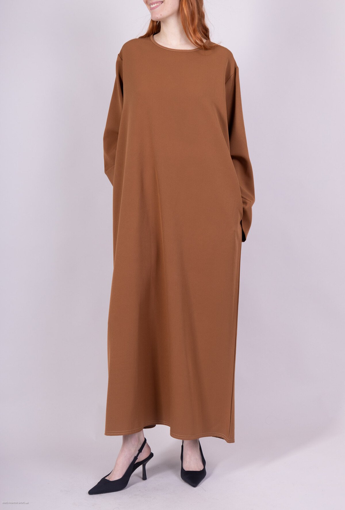 Abaya avec poches rouille, Robe longue fluide et légère