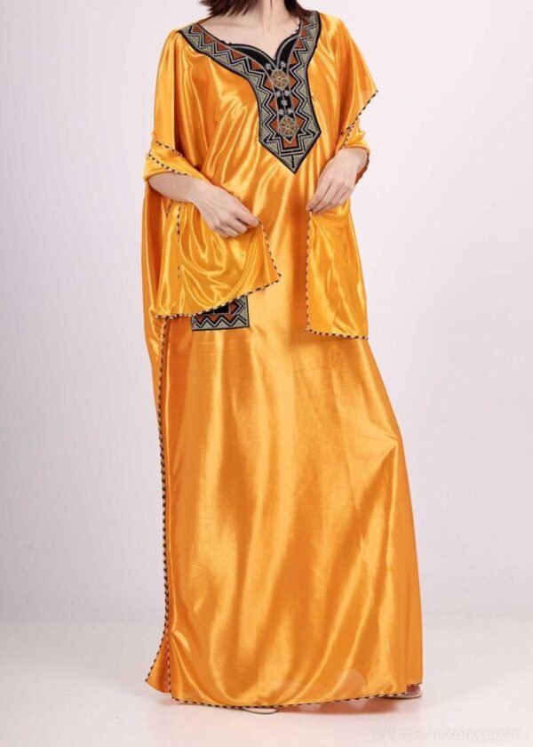 Gandoura Robe Longue Unie avec Poches + Châle – Image 2