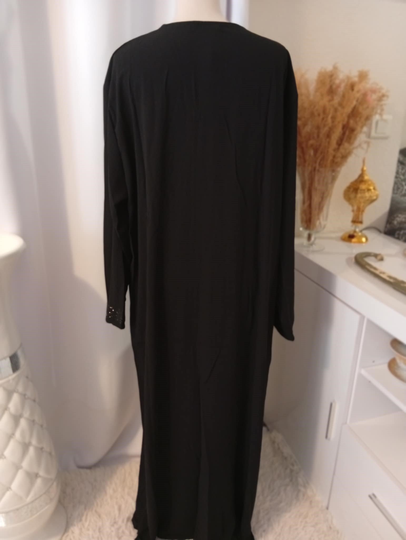 Robe longue abaya Émiratie uni avec strass et fermeture zip – Image 3