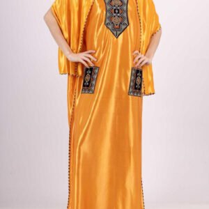 Gandoura Robe Longue Unie avec Poches + Châle