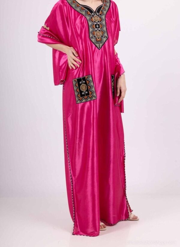 Gandoura Robe Longue Unie avec Poches + Châle – Image 2