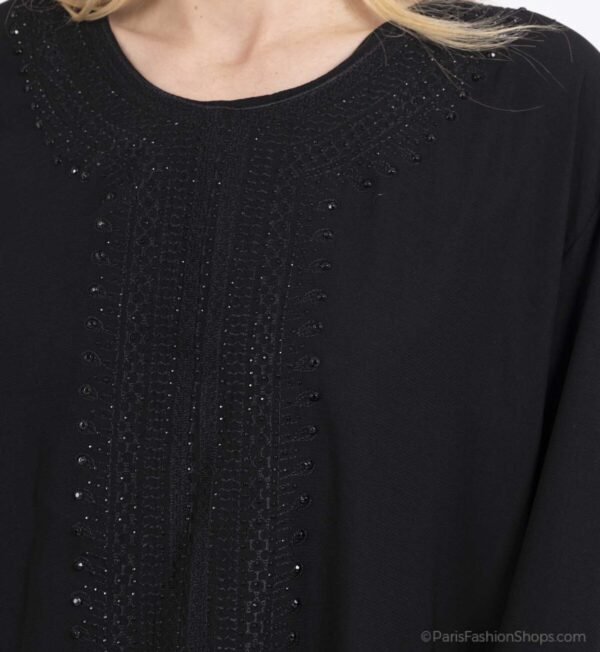 Abaya Robe Longue ornée de perles – Noir – Image 4