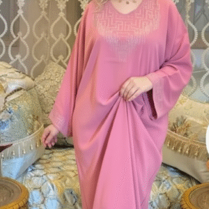 Gandoura marocaine en crêpe de soie ,Robe longue ornée de strass