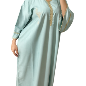 Gandoura marocaine vert eau, Caftan brodé khanjar en crêpe de soie