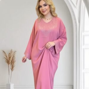 Gandoura marocaine en crêpe de soie ,Robe longue ornée de strass