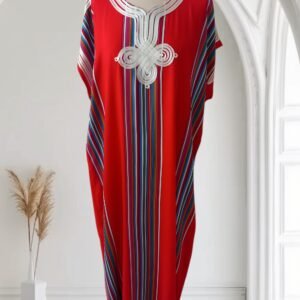 Gandoura marocaine, Robe longue à rayures, kaftan rouge