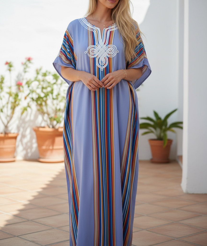 Gandoura à rayure, Robe longue fluide et légère