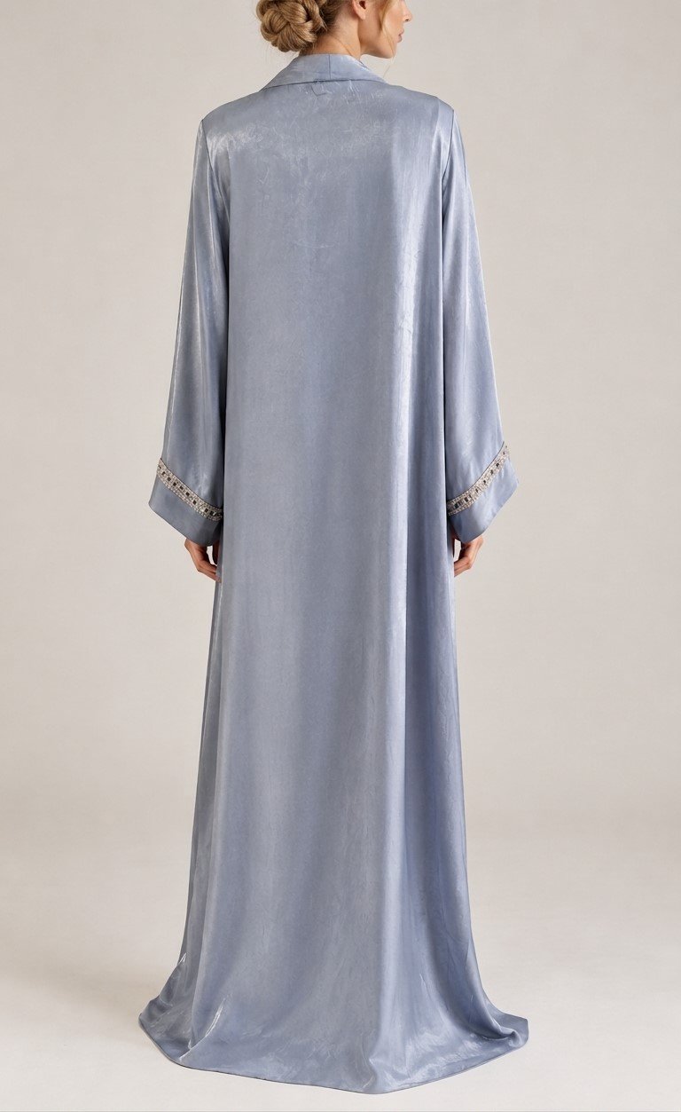 Abaya Femme Longue Sans Manches avec Ceinture – Robe Ample et Fluide avec Gilet Satiné – Ensemble Élégant et Modeste – Image 3