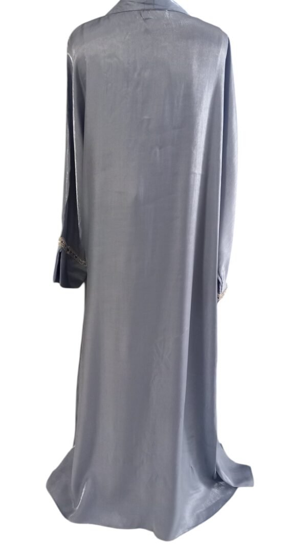 Ensemble Abaya Femme Dubai 2 Pièces – Robe Longue Fluide + Gilet Satiné Élégant – Tenue de Soirée, Mariage, Ramadan – Image 4
