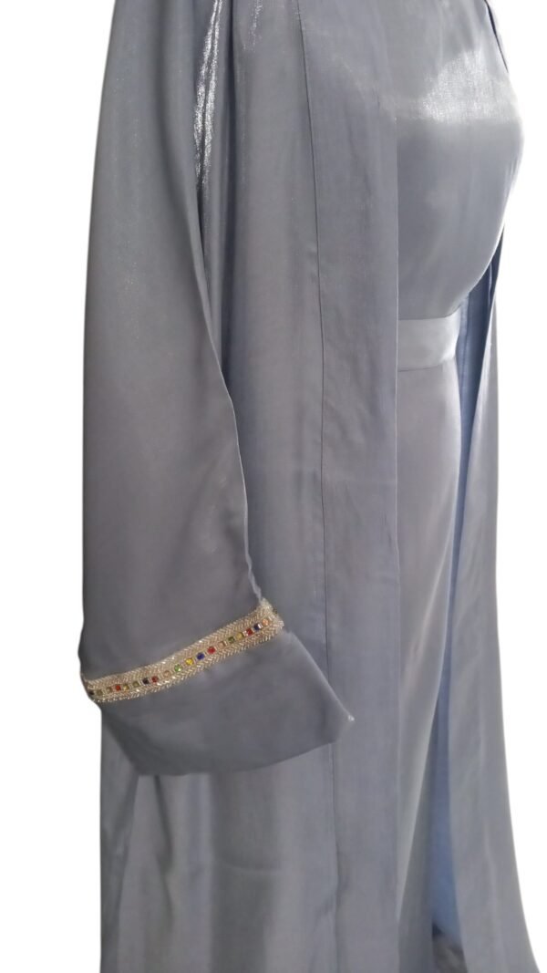 Ensemble Abaya Femme Dubai 2 Pièces – Robe Longue Fluide + Gilet Satiné Élégant – Tenue de Soirée, Mariage, Ramadan – Image 3
