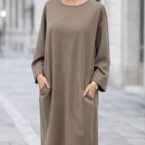Abaya champagne longue simple avec poches