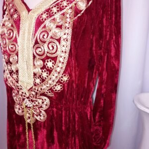 Abaya longue en velours avec poches, Robe de chambre d'hiver bordeaux
