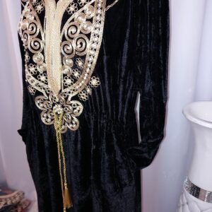 Abaya longue velours avec poches, Robe de chambre d'hiver & noir