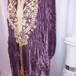 Abaya longue velours avec poches,Robe de chambre d'hiver- Violet