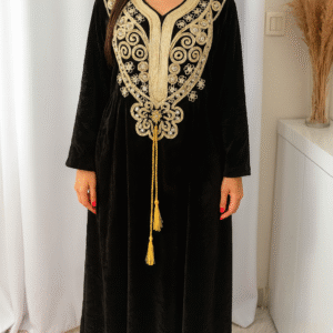 Abaya longue velours avec poches, Robe de chambre d'hiver & noir