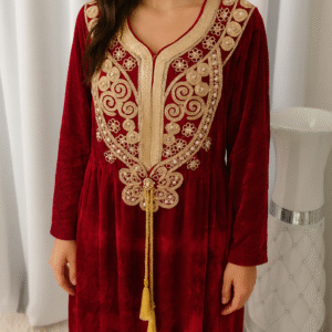 Abaya longue en velours avec poches, Robe de chambre d'hiver bordeaux