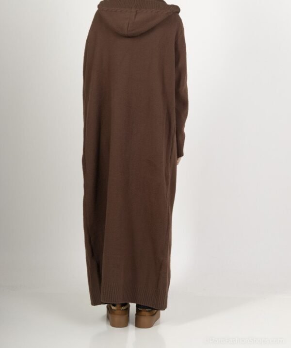 Cardigan Long-Gilet marron en Grosse Maille avec Capuche – Image 3